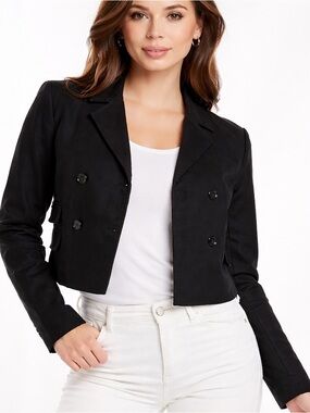 TSE Cropped Double-Breasted Jacket Black Structured Designer Sz 10